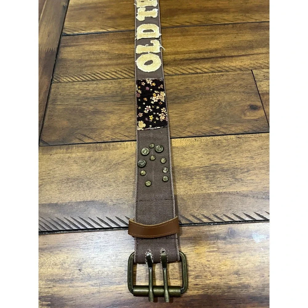 Etui Canvas Belt Womens 28 Brown Good Old Trend Patchwork Studded Grommet Double